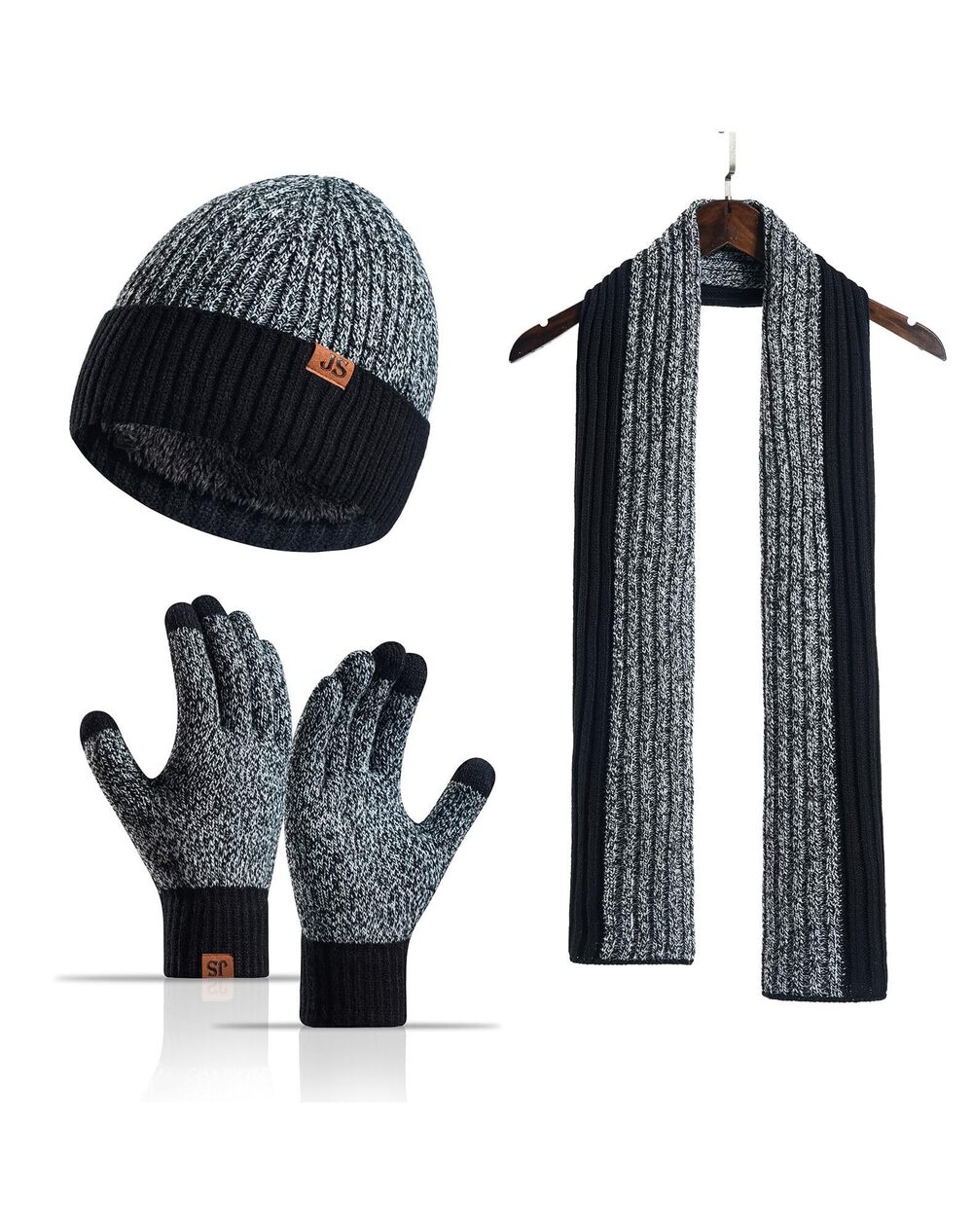 2641 Winter Hats Scarf Set Touchscreen Gloves Warm Knit Beanie Hat Scarves